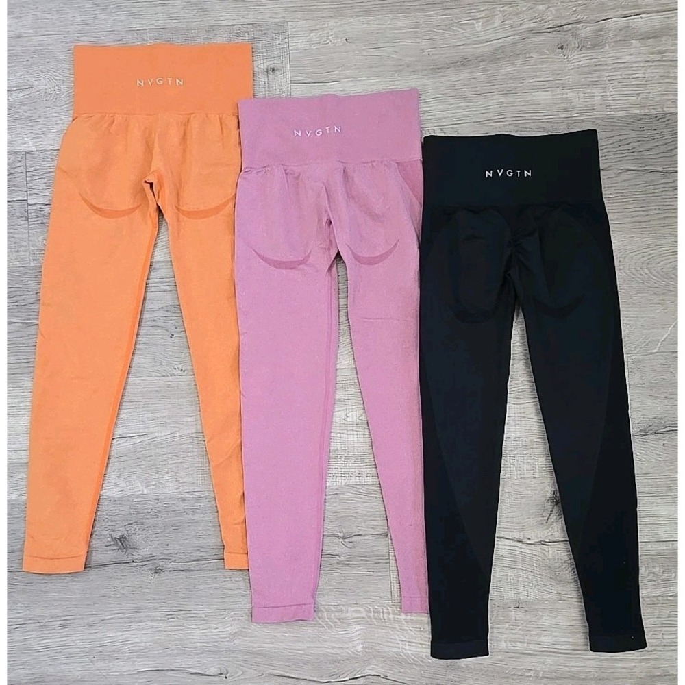 NVGTN Contour & Scrunch Seamless Leggings Lot Of 3 Orange‎ Black Pink